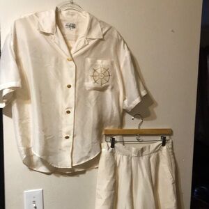 Cream Wide Leg Pants & Top Set